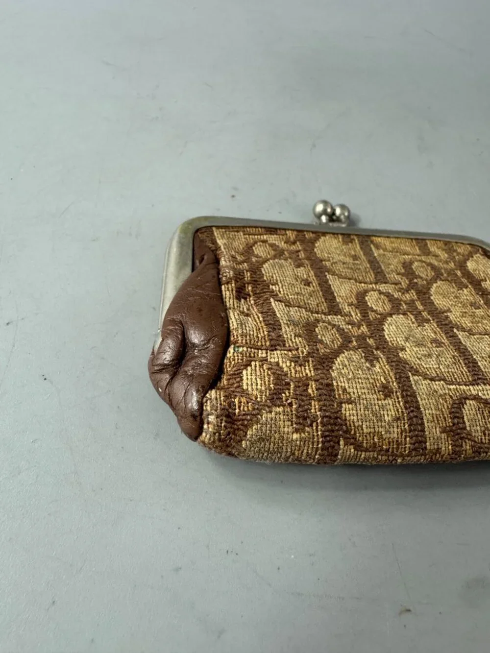Vintage Christian Dior 1970 - 1980 Trotter Monogram Kiss-Lock Coin Purse - Brown